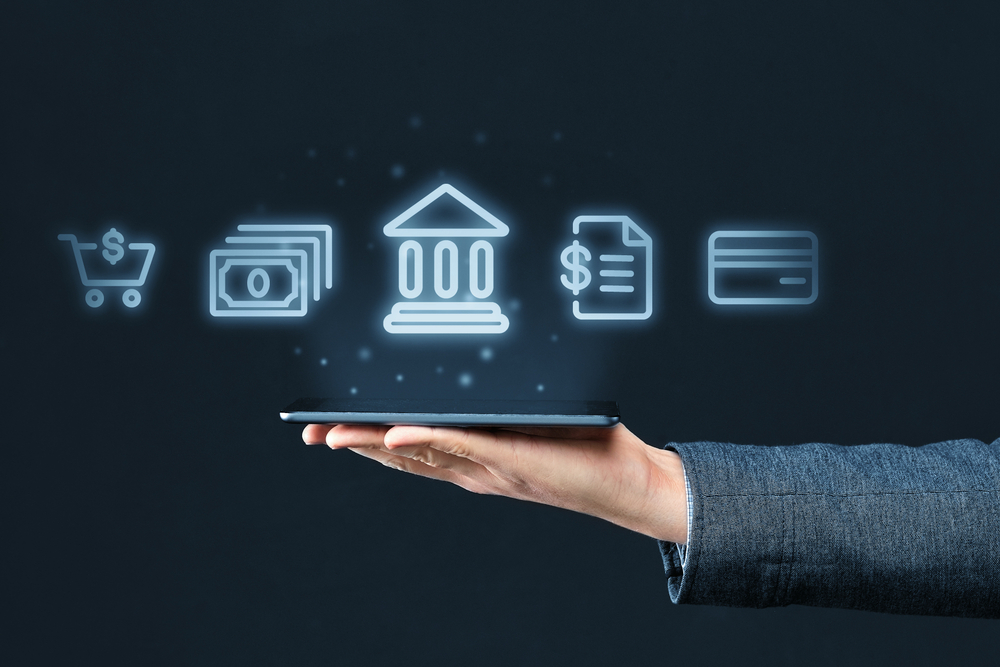 Mobile,Banking,Concept.,Hand,Holds,Smartphone,With,Abstract,Icons,Of